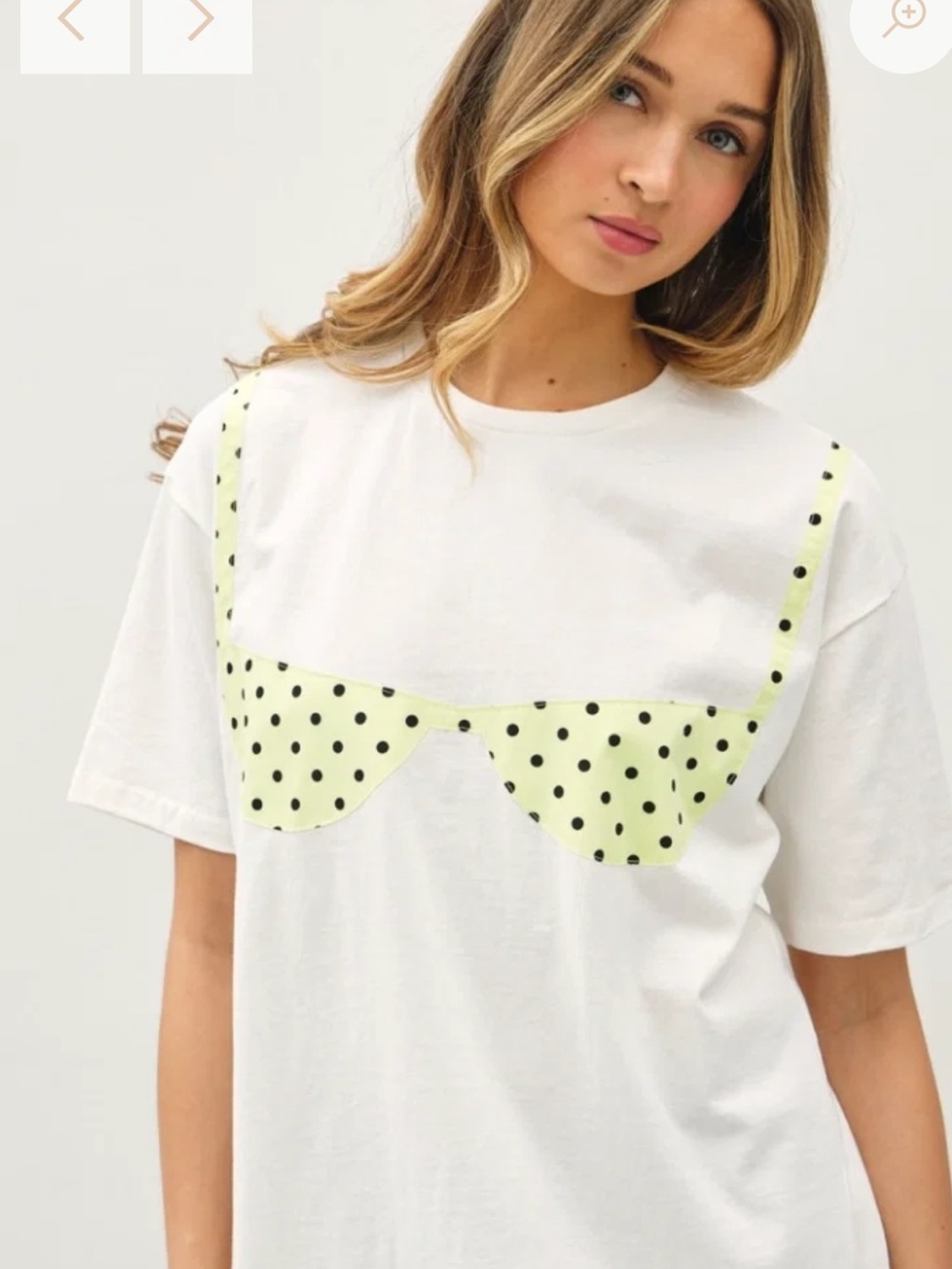 Boutique White Women's Tee with Polka Dot Bikini Top